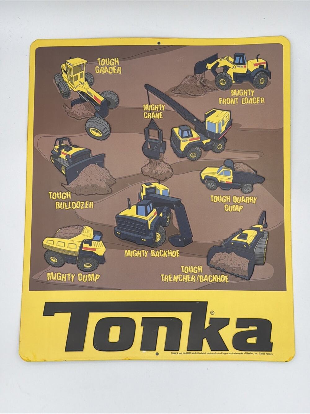 Tonka Metal Yellow Dozer Crane Trencher Backhoe Dump Loader Sign 16 x 13